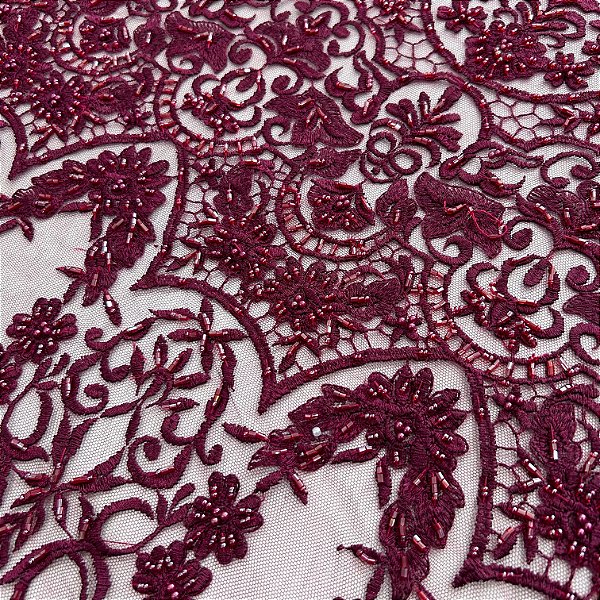 RENDA TULE BORDADO C/ PEDRARIA PREMIUM | 1,20m X 0,50m | MARSALA