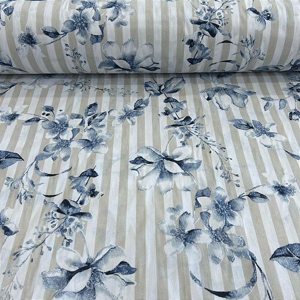 TECIDO PERCAL 150 FIOS | 100% ALGOD - 2,50m | FLORAL LISTRADO CIL.60165