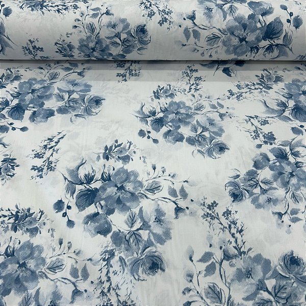 TECIDO PERCAL 200 FIOS | 100% ALGOD - 2,50m | FLORAL AZUL 3 CIL.4996