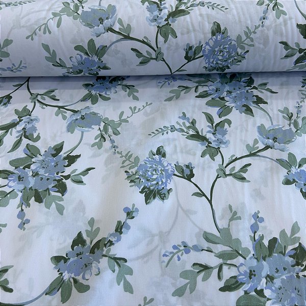 TECIDO PERCAL 200 FIOS | 100% ALGOD - 2,50m | FLORAL AZUL CIL.8175