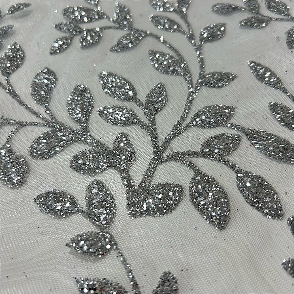 TULE COM GLITTER TULIPAS | 1,45m | PRATA