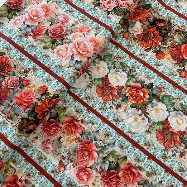 TRICOLINE ESTAMPADA BARRADA DIGITAL | 1,50LARG | ROSAS 30