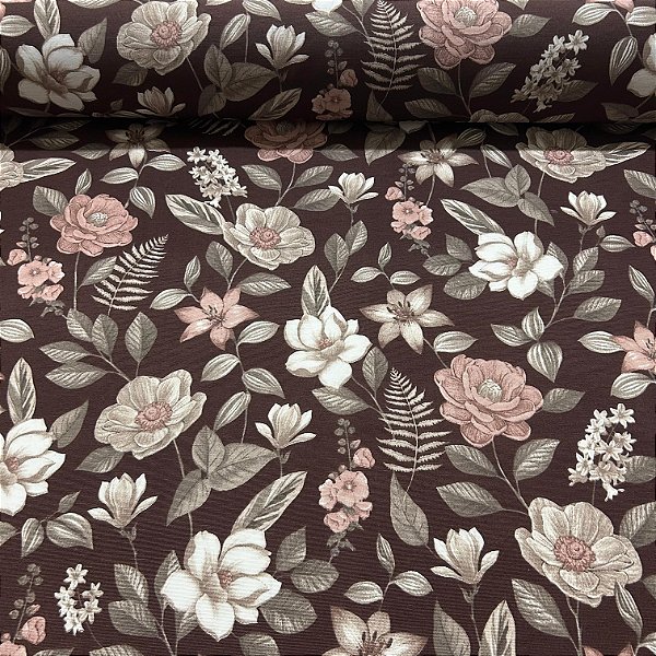 TECIDO BELIZE ESTAMPADO C/ PROTECAO | FLORES MARROM 6217 "B"