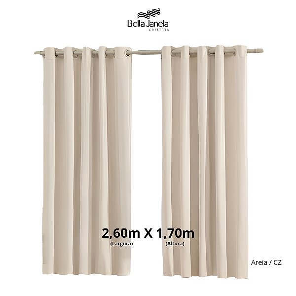 CORTINA BLACKOUT PVC CORTA LUZ | 2.60m x 1.70m | ILHOS -  AREIA / CZ