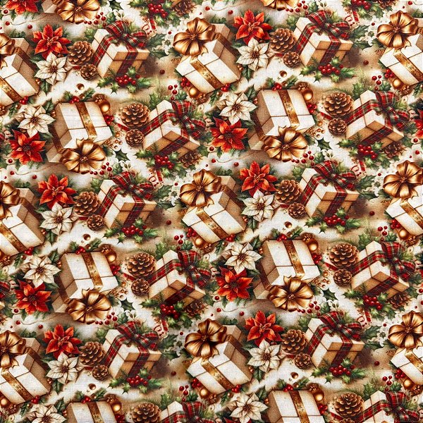 TECIDO TRICOLINE DIGITAL NATAL | 1,50m X 0,50cm | PRESENTES DE NATAL