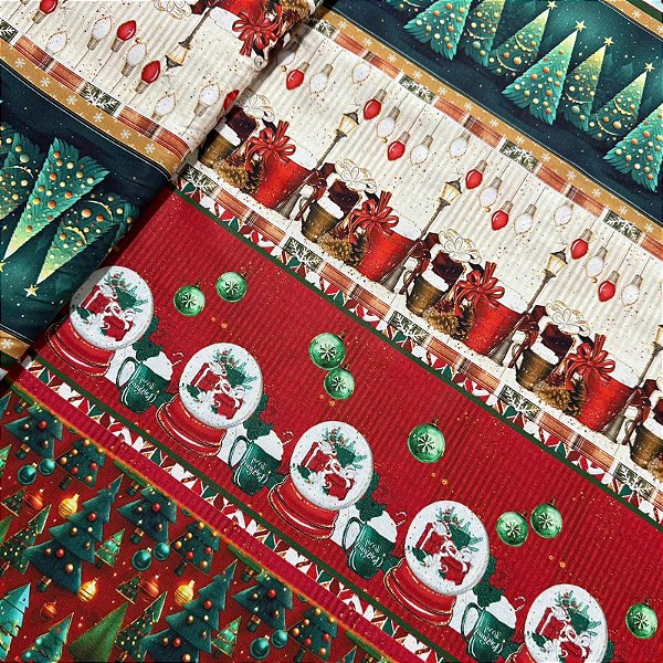 TECIDO TRICOLINE DIGITAL BARRADO NATAL | 1,50m X 0,55cm | CLIMA NATALINO 485896.2875
