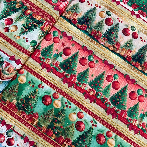 TECIDO TRICOLINE DIGITAL BARRADO NATAL | 1,50m  0,55cm | PINHEIROS 485799.2866