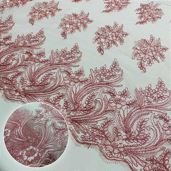 TULE BORADADO RENDA CORD METALIC 2 | 1,30m | ROSA BEBÊ