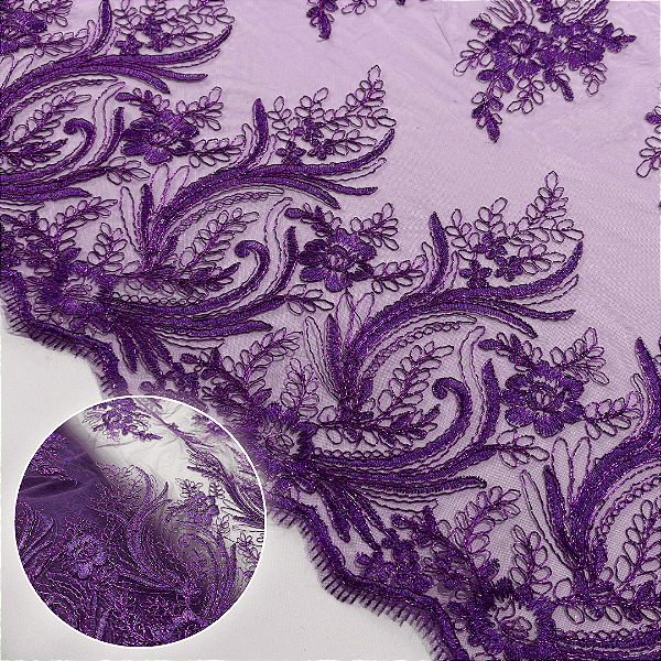 TULE BORADADO RENDA CORD METALIC 2 | 1,30m | MAGETA PURPLE