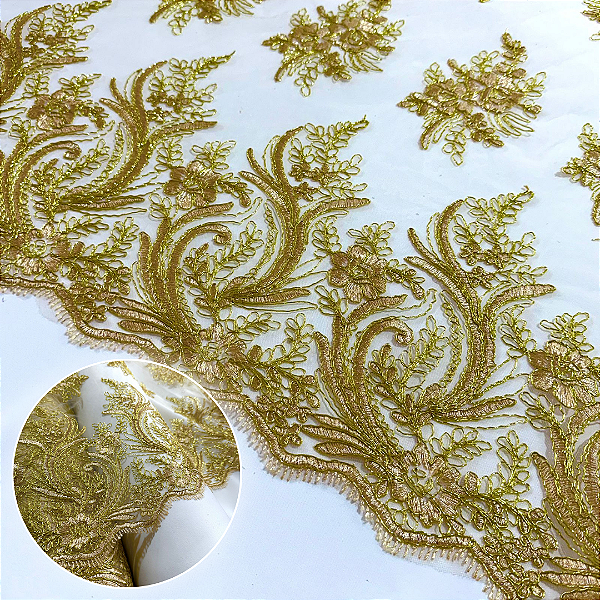 TULE BORADADO RENDA CORD METALIC 2 | 1,30m | DOURADO