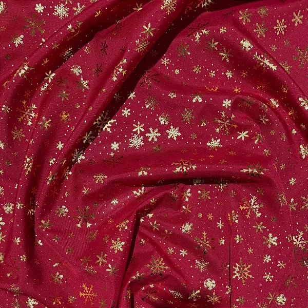 TECIDO OXFORD NATAL FLOCOS | 0,50cm X 1,50m | VERMELHO / DOURADO