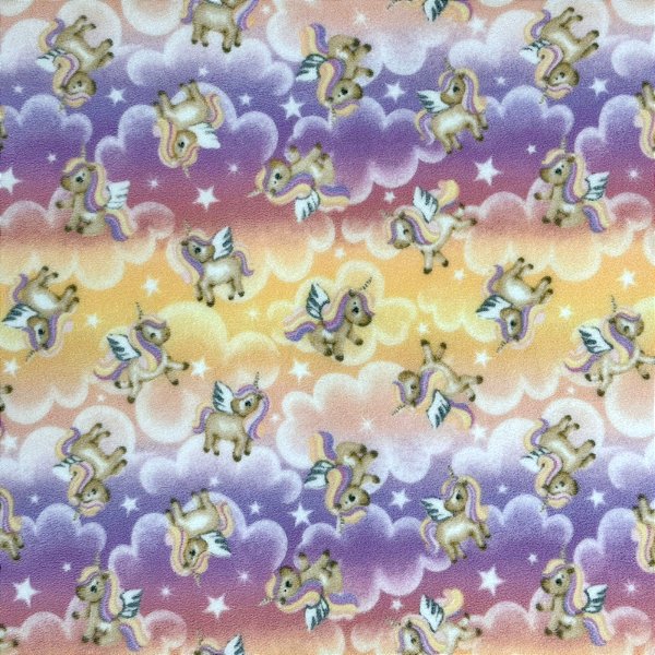 TECIDO MICROSOFT PETTENATI ESTAMPADO | 1m X 1,63m | UNICORNIO AMARELO/ ROXO 02369G
