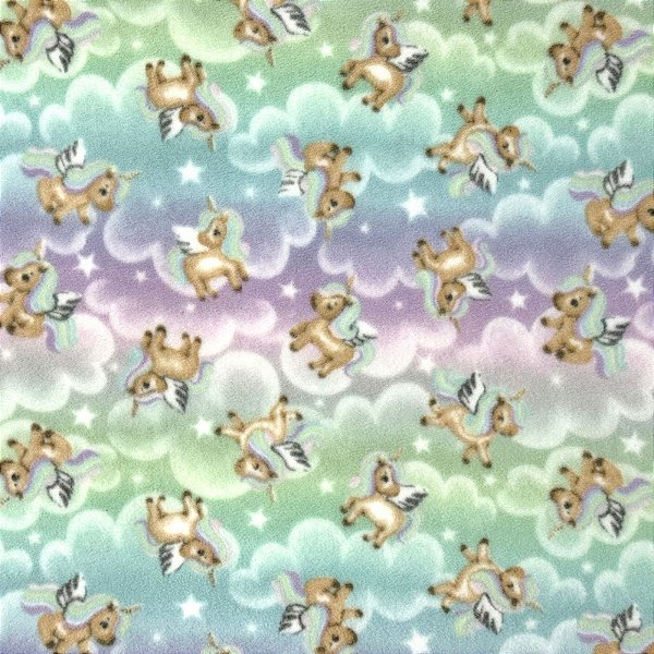 TECIDO MICROSOFT PETTENATI ESTAMPADO | 1m X 1,63m | UNICÓRNIO ROXO / VERDE 03369G