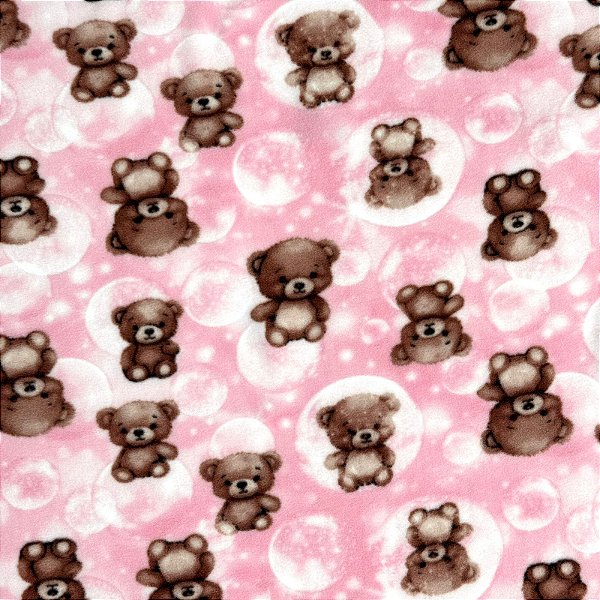 TECIDO MICROSOFT PETTENATI ESTAMPADO | 1m X 1,63m | URSINHO ROSA 03385G