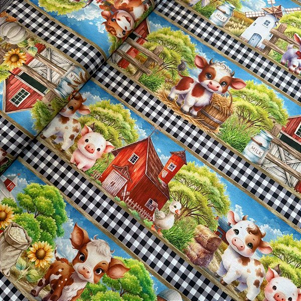 TRICOLINE DIGITAL ESTAMPADA | 1,50m X 0,55cm - 100% ALGODÃO | FAZENDINHA