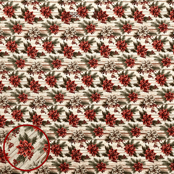 TECIDO TRICOLINE DIGITAL NATAL | 0,50cm X 1,50m - 100% Algodão | BICO DE PAPAGAIO MADEIRA