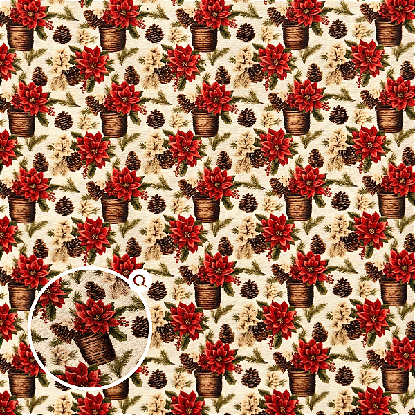 TECIDO TRICOLINE DIGITAL NATAL | 0,50cm X 1,50m - 100% Algodão | BICO DE PAPAGAIO VASOS