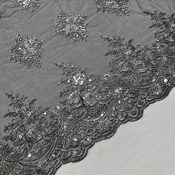 RENDA CORD METALIZADA | 100% POLIÉS BARRADA - 1,30m | PRETO C/ PRATA