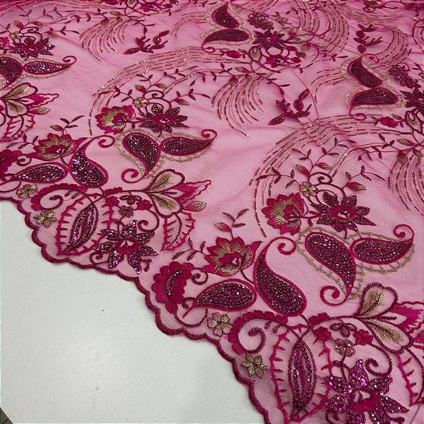 RENDA CORD METALIZADA | 100% POLIÉS BARRADA - 1,30m |  ROSA