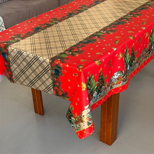 TOALHA DE MESA PLÁSTICO TÉRMICA NATALINA - 1m X 1,40m - NATAL VERMELHO