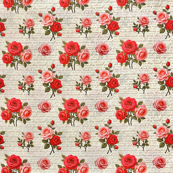 TRICOLINE BAHAMAS ESTAMPADO PREMIUM | 1,50m - 100% Algodão | Cartas de Rosas Des: 9050 V292