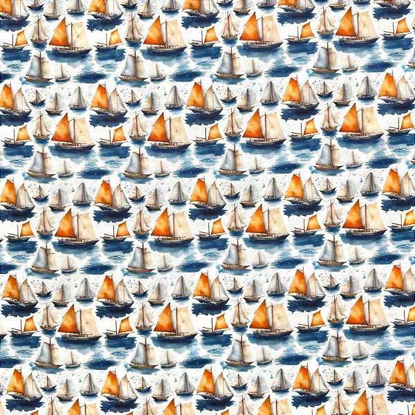 TRICOLINE BAHAMAS ESTAMPADO PREMIUM | 0,50 X 1,50m - 100% Algodão | Barquinhos Des:9050 V317