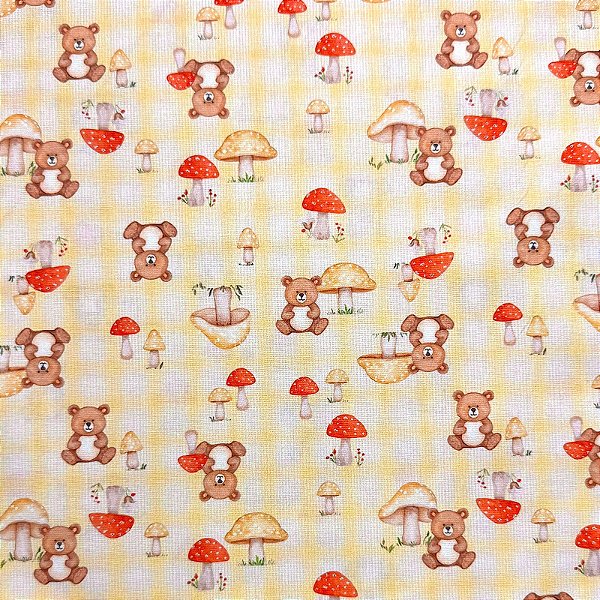 TRICOLINE BAHAMAS ESTAMPADO PREMIUM | 0,50cm X 1,50m - 100% Algodão | Ursinho Xadrez Des: 9050 V330