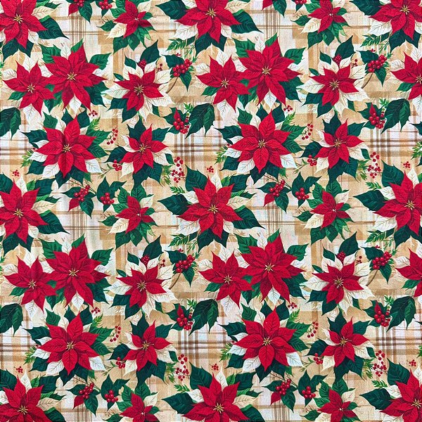 TRICOLINE BAHAMAS DIGITAL PREMIUM | 0,50cm X 1,50m - 100% Algodão | FLORES NATALINAS  Des: 9001 E230