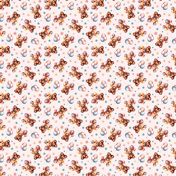 TRICOLINE BAHAMAS DIGITAL PREMIUM | 0,50cm X 1,50m - 100% Algodão | Ursinho F/ Rosa Des: 9012 E031