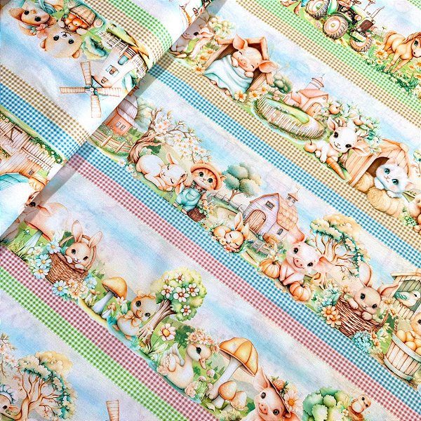 TRICOLINE BAHAMAS DIGITAL PREMIUM | 0,55cm X 1,50m - 100% Algodão | Fazendinha Clara Des: 9012 E035