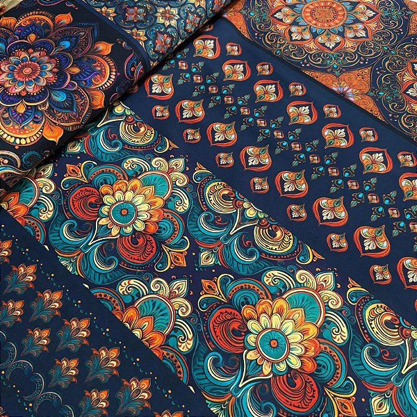 TRICOLINE BAHAMAS DIGITAL PREMIUM | 0,55cm X 1,50m - 100% Algodão | Mandalas Des: 9017 E527