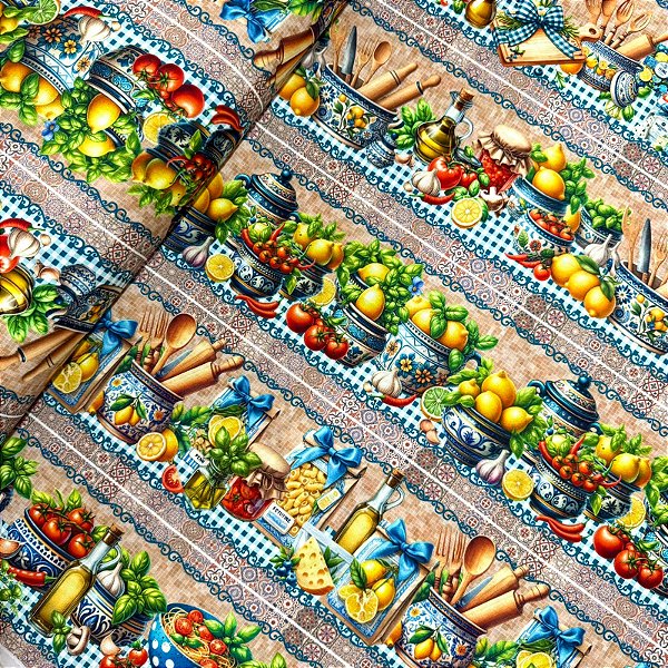 TECIDO TRICOLINE DIGITAL BARRADA | 0,55cm X 1,50m - 100% Algodão | Cucina Italiana