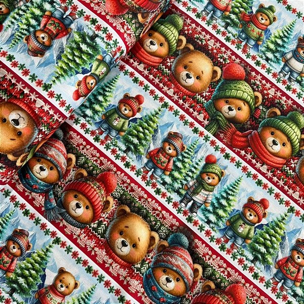 TECIDO TRICOLINE DIGITAL BARRADA NATAL | 0,55cm X 1,50m - 100% Algodão | FESTEJO NATALINO