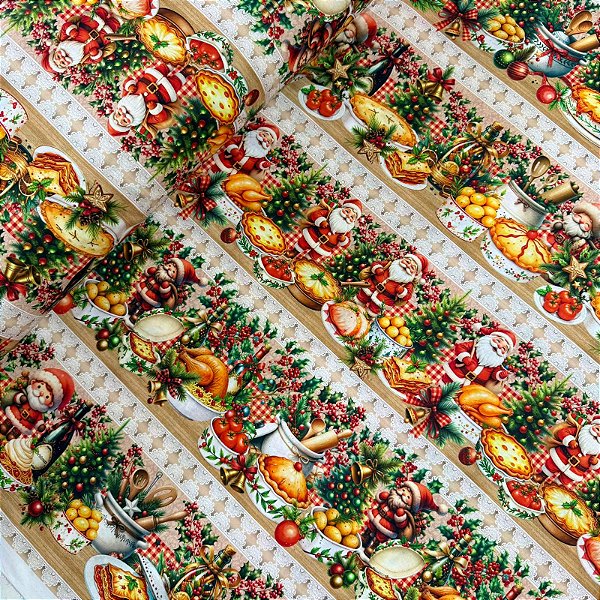 TECIDO TRICOLINE DIGITAL BARRADA NATAL | 0,55cm X 1,50m - 100% Algodão | FESTEJO NATALINO