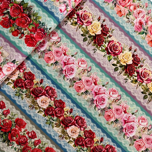 TRICOLINE BARRADA DIGITAL | 0,55cm X 1,50m - 100% Algodão | ROSAS III 3253