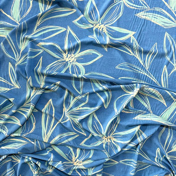 TECIDO VISCOSE | 1,50m - 100% Viscose | Folhas Azul