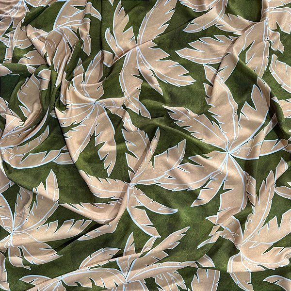 TECIDO VISCOSE | 1,50m - 100% Viscose | Folhagem Verde/Bege