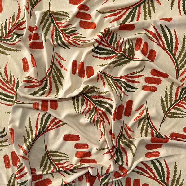 TECIDO VISCOSE | 1,50m - 100% Viscose | Folhagem Bege