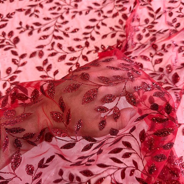 TECIDO TULE COM GLITTER TULIPAS | 1,45m | Vermelho