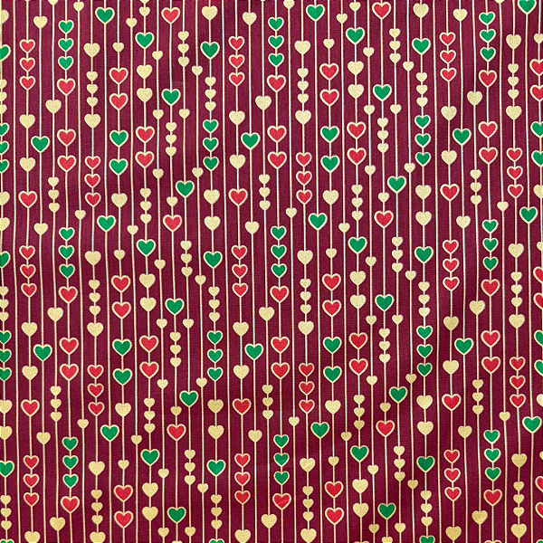 Tricoline Estampada Natalino | 0,50cm X 1,50m | Coração Vermelho