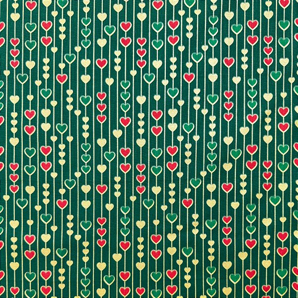 Tricoline Estampada Natalino | 0,50cm X 1,50m | Coração Verde