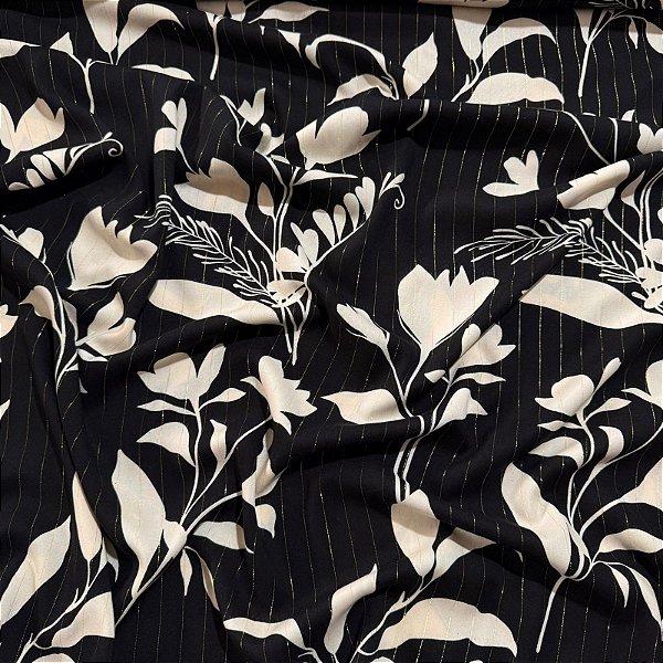 VISCOSE PREMIUM C/ LUREX 1,50m - 98% Viscos 2% Lurex Folhagem Preto VR14