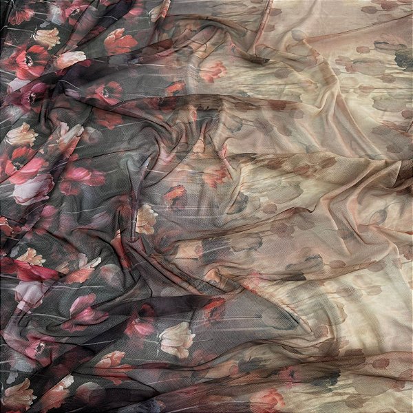 TULE COM ELASTANO ROMANCE DIGITAL | 1,60m | Folhagem Degrade 15