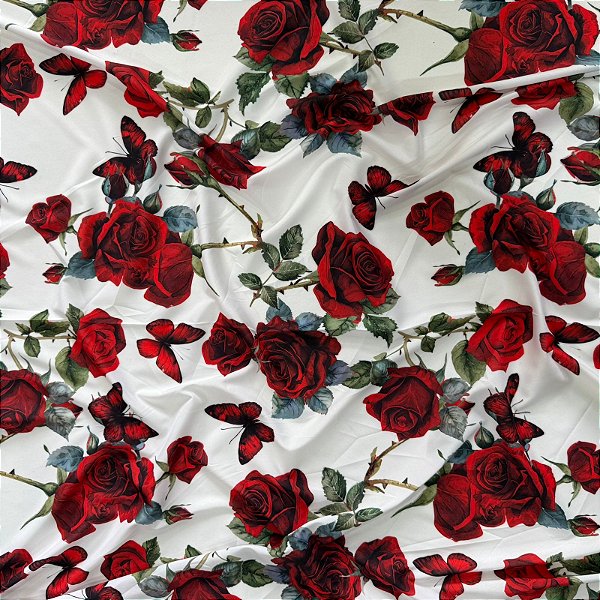 TECIDO CREPE BEGÔNIA SEDA DIGITAL | 1,47m | Vermelho C/ Branco 08