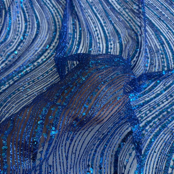 Tule C/ Glitter Boreal e Paetê | 1,45m | Azul Royal