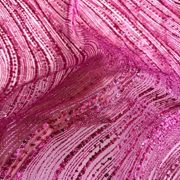 Tule C/ Glitter Boreal e Paetê | 1,45m | Rosa Pink