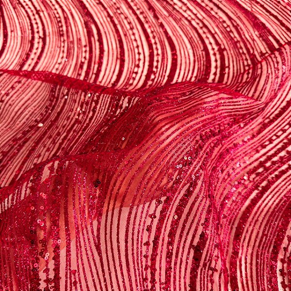 Tule C/ Glitter Boreal e Paetê | 1,45m | Vermelho