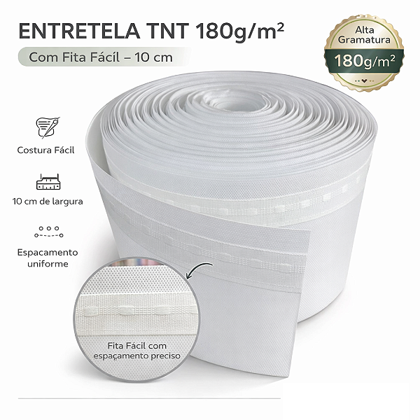 ENTRETELA TNT (180gr/m2) 10cm + FITA FACIL - C/ESPACAMENTO-BRANCO