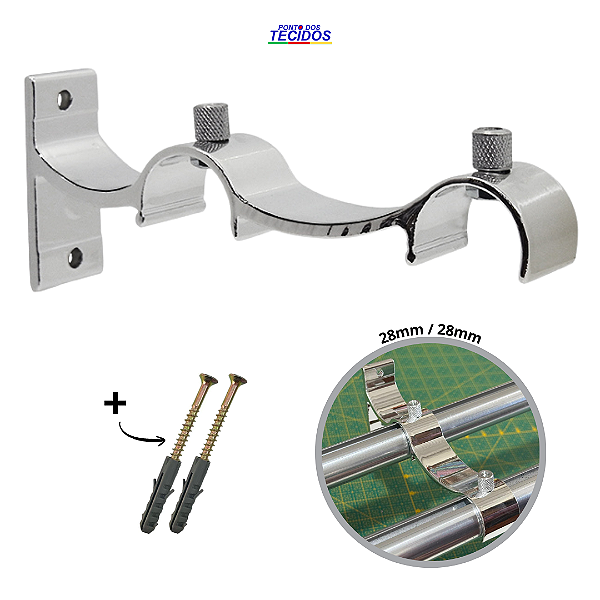 Suporte Para Cortina Duplo Grosso (28mm / 28mm) Aluminio Perfil Invertido - Cromado