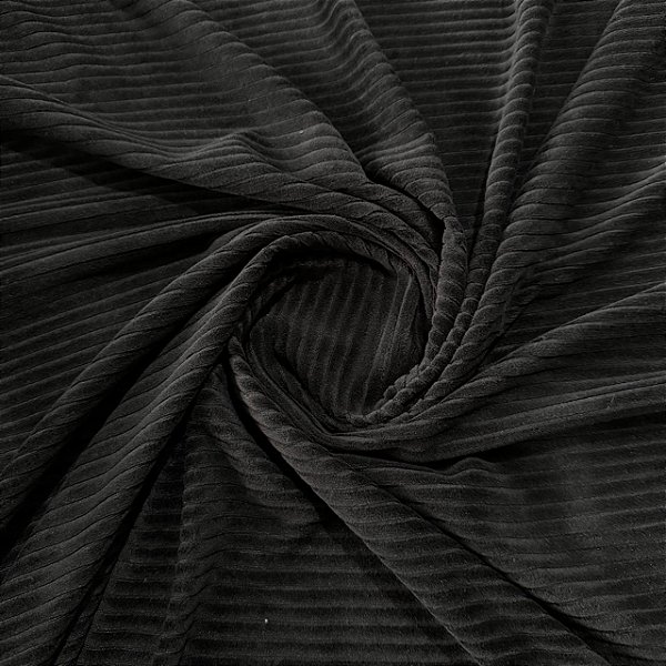 Malha Veludo Canelada | 1,55m - 0,265g/m² | Preto